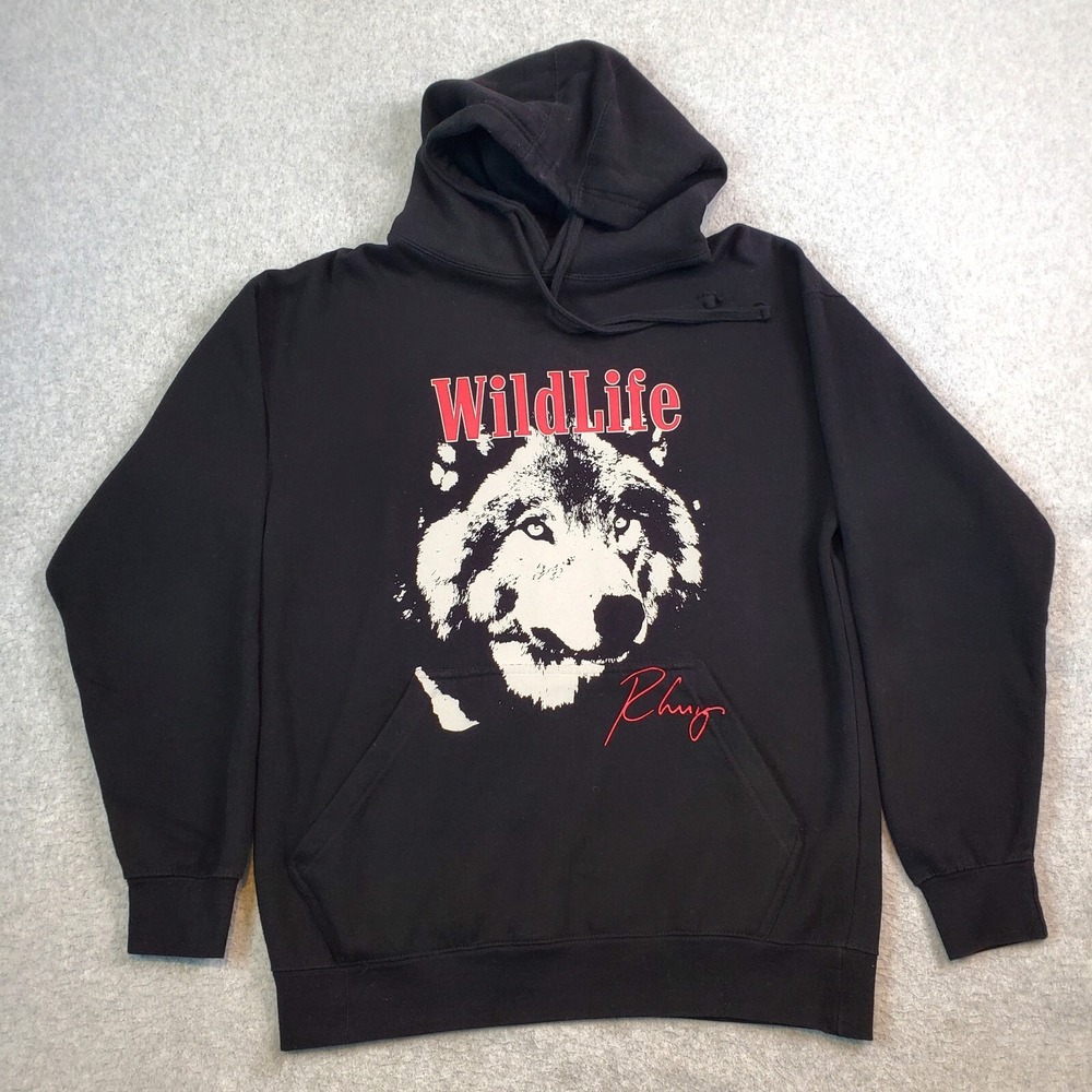 Rhude RHUIGI Hoodie Sweatshirt Men's Size Medium M Wildlife Wolf Black Pockets